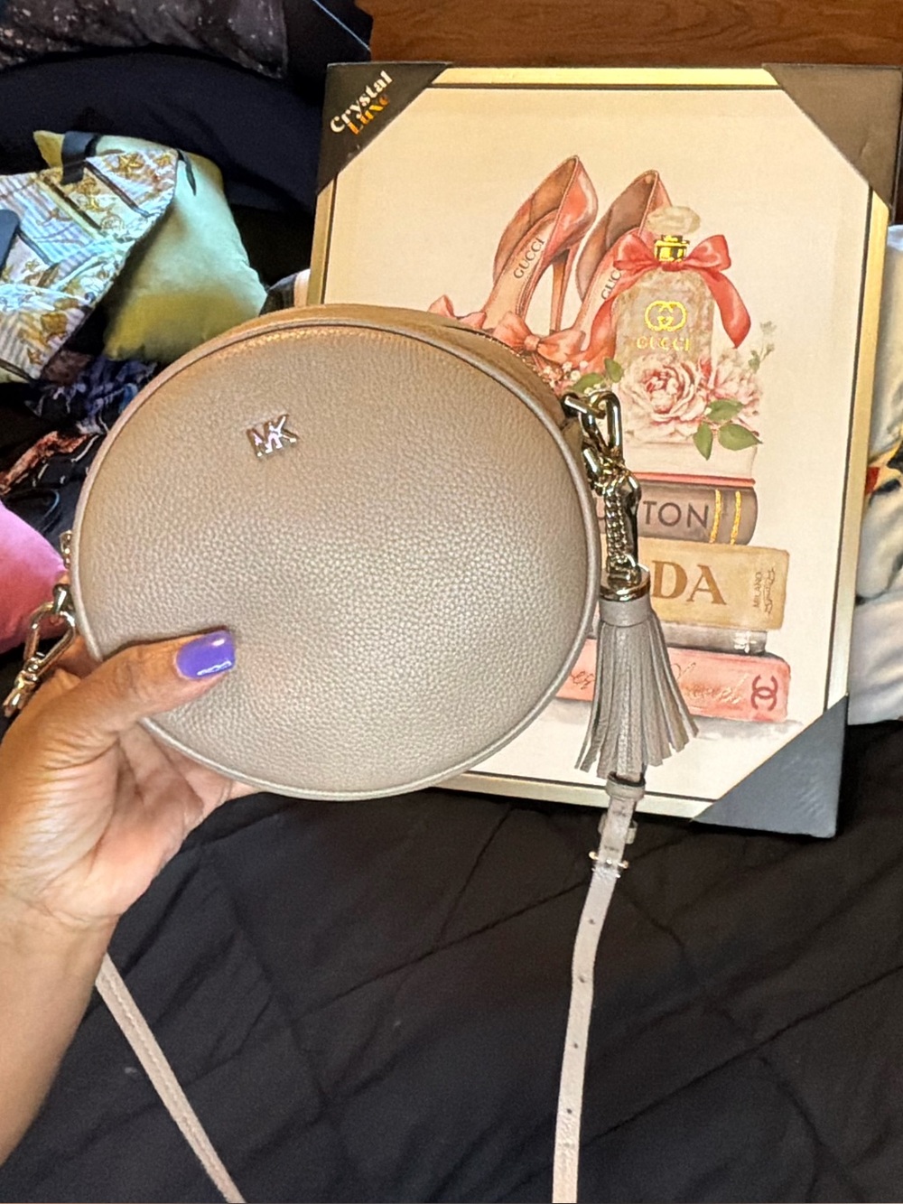 Michael Kors Beige Round Crossbody Bag with Tassel Charm - Picture 2 of 12